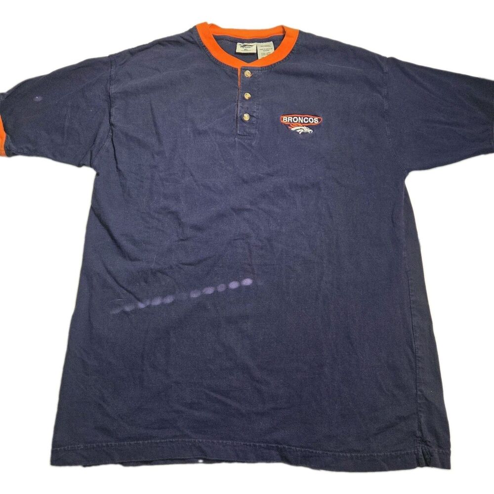 ​Vintage 2000 Denver Broncos Henley T-Shirt Mens XL Blue Orange The Edge NFL Tee
